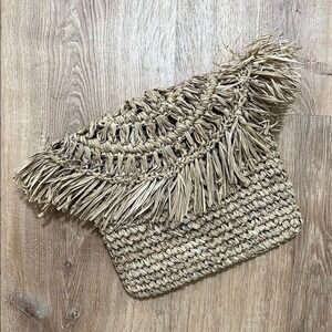 Women's Natural Woven Tan Boho Tropical Straw Lined Fold Over Clutch
